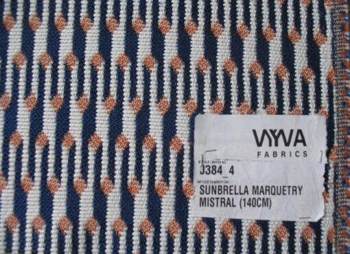 Vyva Fabrics Sunbrella Marquetry Mistral J384 oranje koningsblauw wit