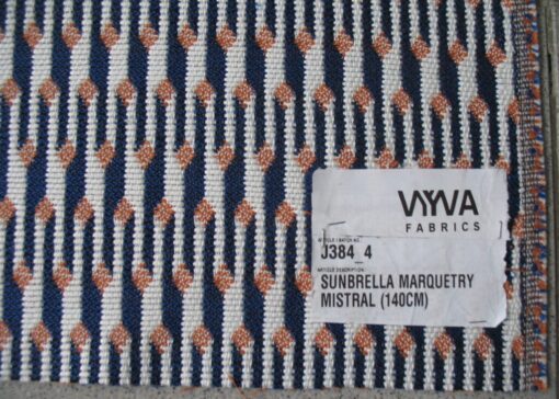 Vyva Fabrics Sunbrella Marquetry Mistral J384 oranje koningsblauw wit