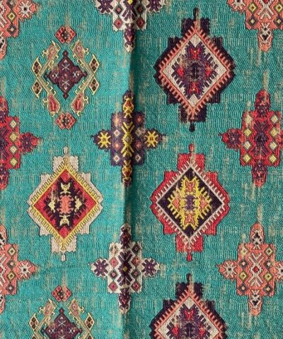 Clarke & Clarke Konya Aqua blauw groen roze geel