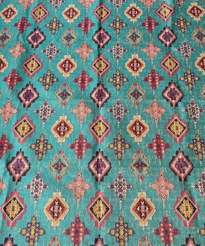 Clarke & Clarke Konya Aqua blauw groen roze geel