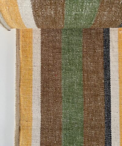 Retro meubelstof met banen groen geel bruin creme