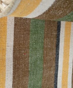 Retro meubelstof met banen groen geel bruin creme