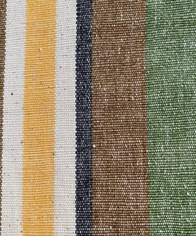 Retro meubelstof met banen groen geel bruin creme