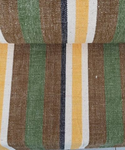 Retro meubelstof met banen groen geel bruin creme