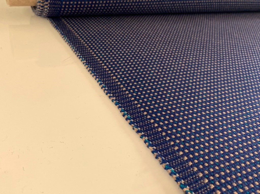Sunbrella Domino Jackpot Dom R050 blauw beige groen blokjes patroon